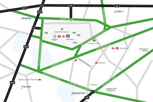 Map showing the surrounding area around Bedfont Lakes Business Park