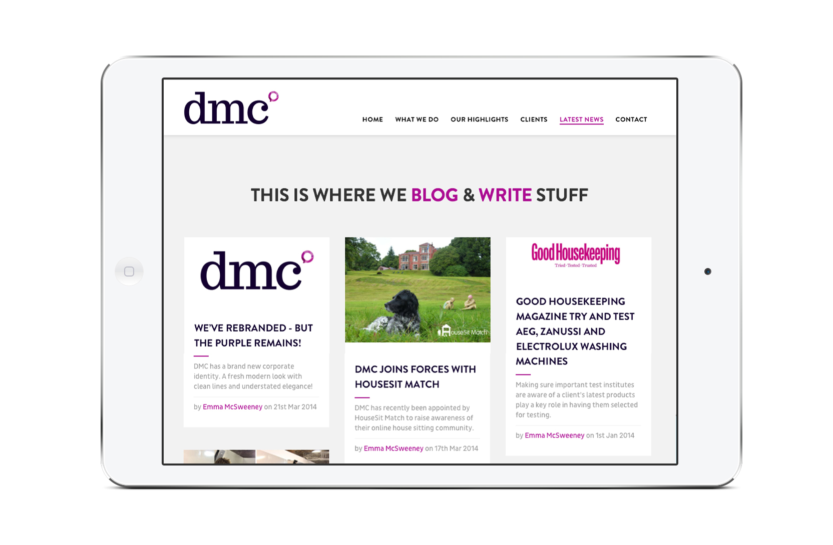 DMC PR new website viewed on a tablet device