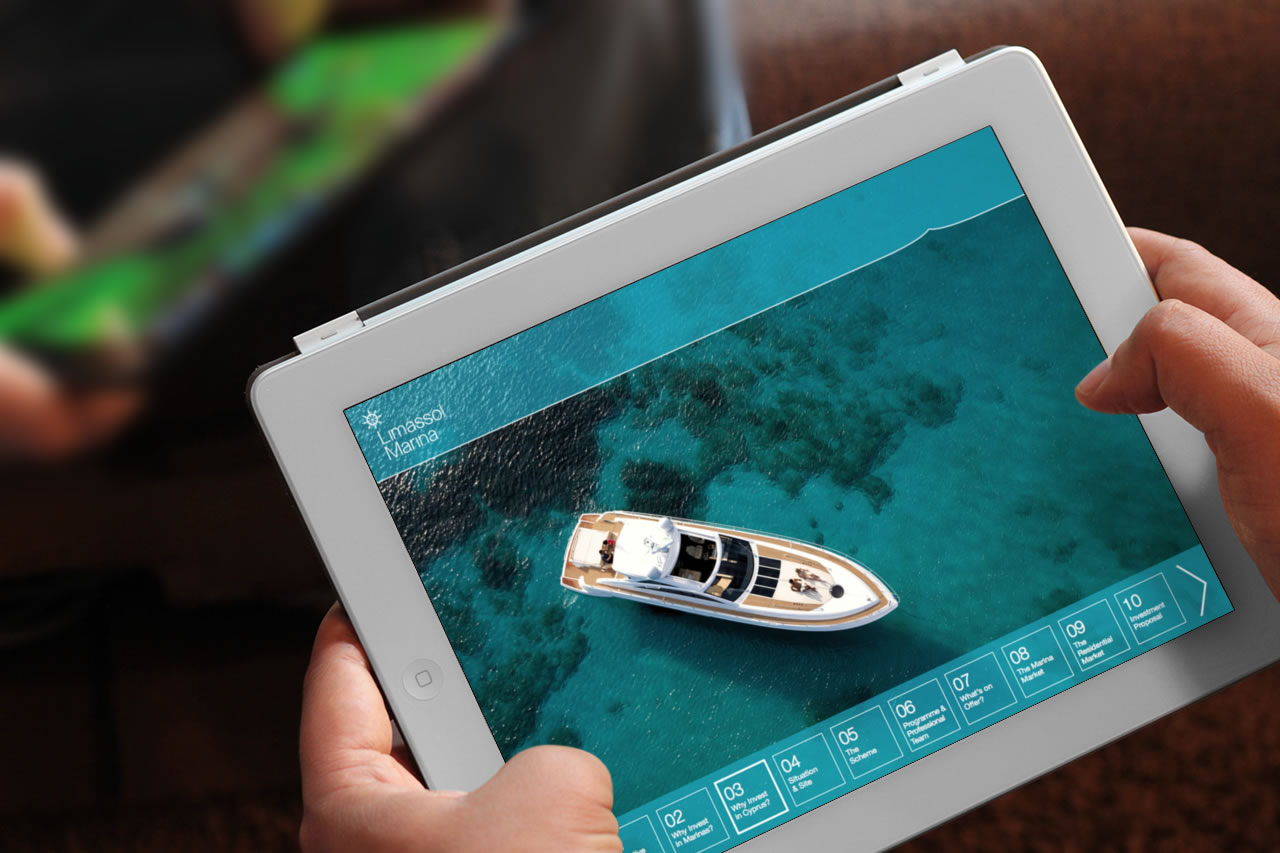 Website for Limassol Marina viewed on an iPad