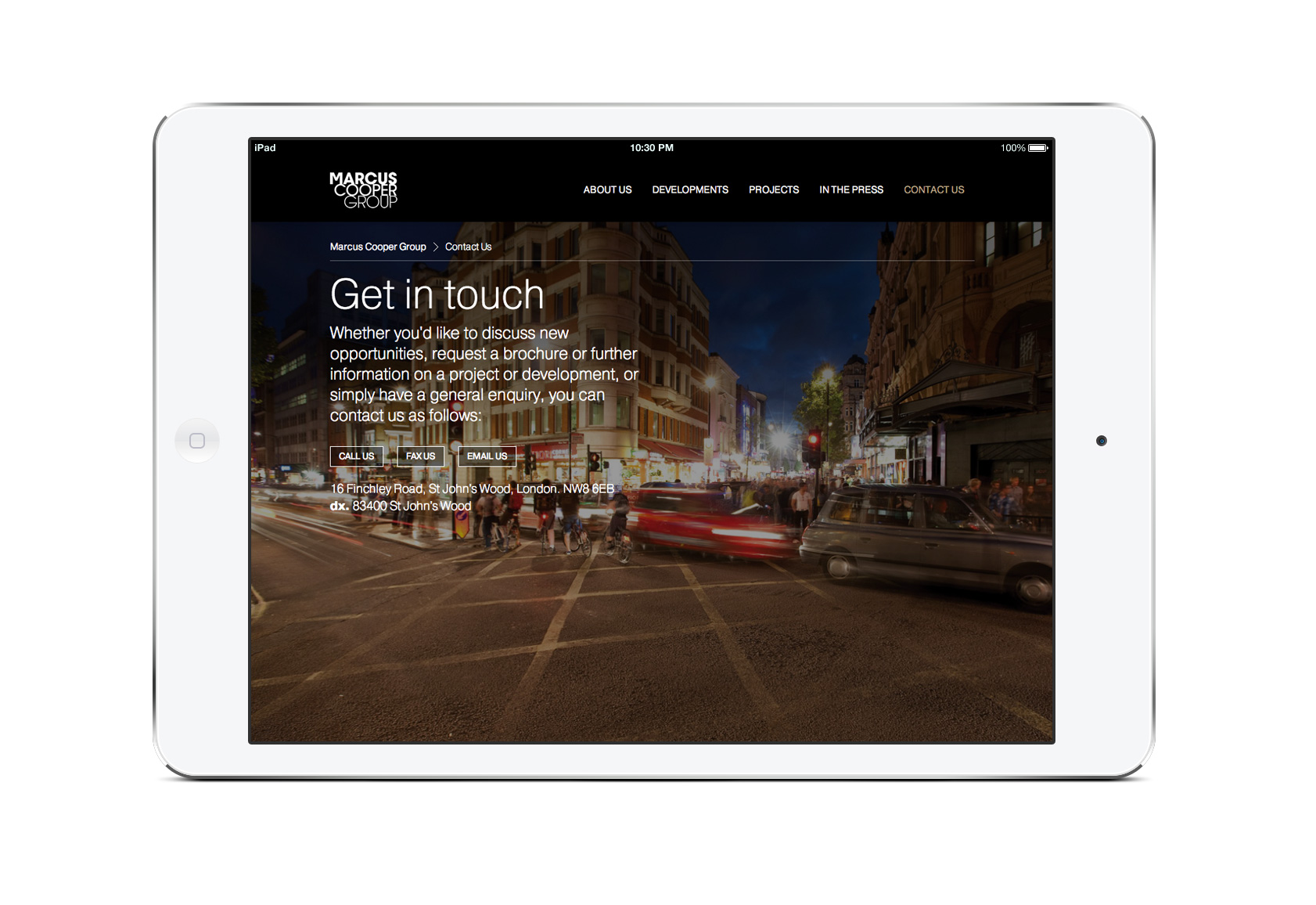Website for Marcus Cooper Group viewed on a tablet device